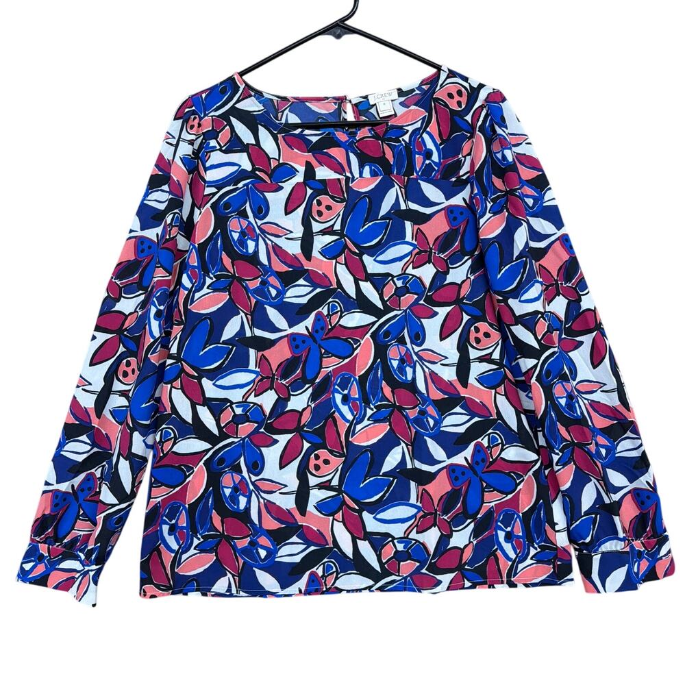 J Crew Womens Blouse Multicolored Abstract Print Long Sleeve Polyester Medium